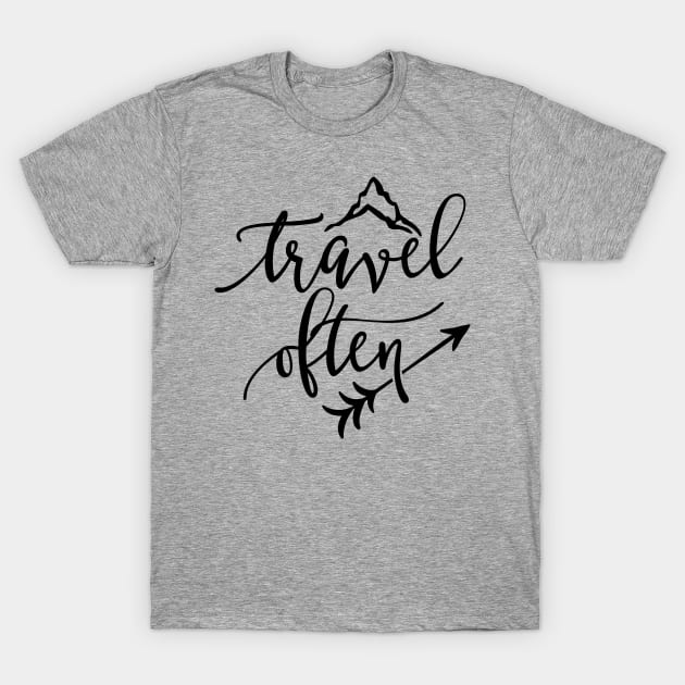 Travel often Arrow Mountain Black T-Shirt by TheBlackCatprints